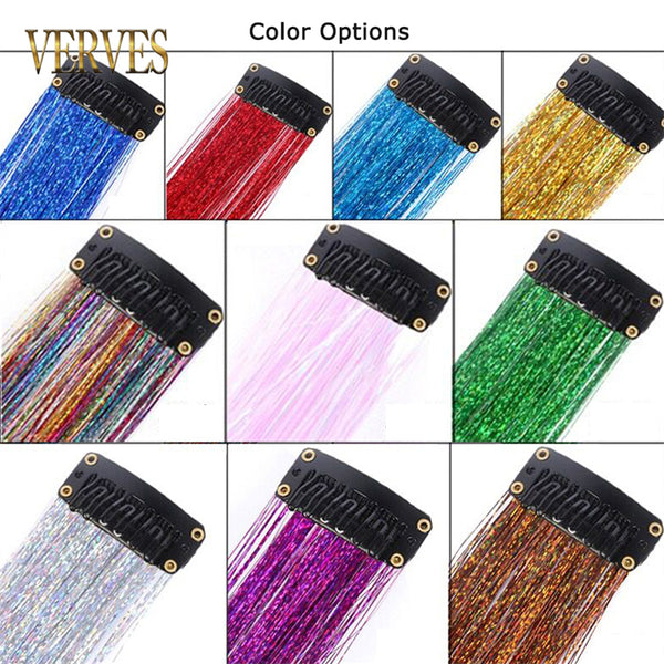 Qp hairClip-In One Piece Synthetic Hair Extensions Sparkle Shiny Fake Hair Women Hippie for Braiding Headdress Tinsel Rainbow Dazzles