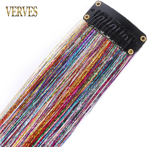 Qp hairClip-In One Piece Synthetic Hair Extensions Sparkle Shiny Fake Hair Women Hippie for Braiding Headdress Tinsel Rainbow Dazzles