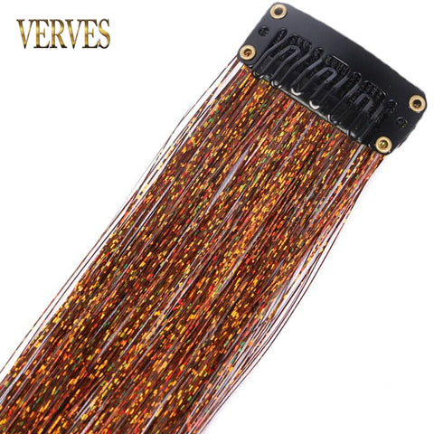 Qp hairClip-In One Piece Synthetic Hair Extensions Sparkle Shiny Fake Hair Women Hippie for Braiding Headdress Tinsel Rainbow Dazzles