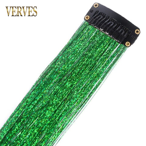 Qp hairClip-In One Piece Synthetic Hair Extensions Sparkle Shiny Fake Hair Women Hippie for Braiding Headdress Tinsel Rainbow Dazzles