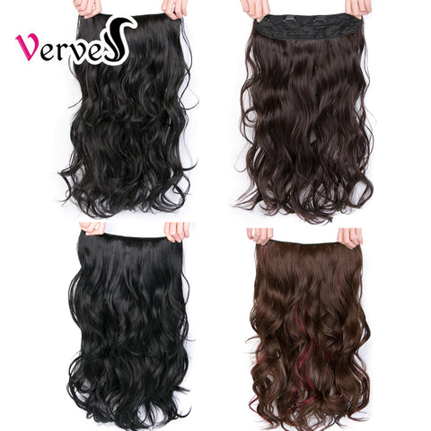 Qp hairClip-In One Piece Synthetic Hair Extensions With 5 Clips 24 inch Long straight Hair Pure Color Brown Black