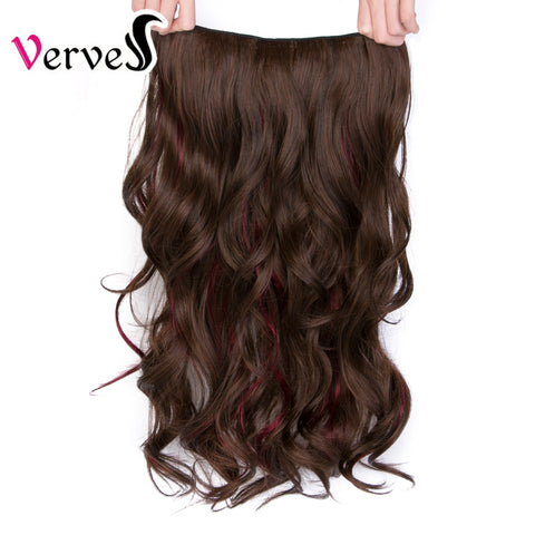 Qp hairClip-In One Piece Synthetic Hair Extensions With 5 Clips 24 inch Long straight Hair Pure Color Brown Black