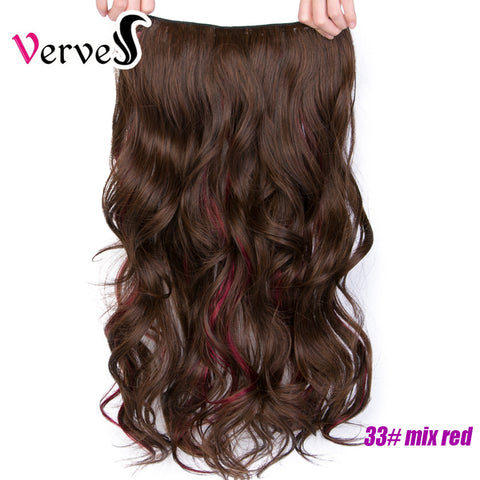 Qp hairClip-In One Piece Synthetic Hair Extensions With 5 Clips 24 inch Long straight Hair Pure Color Brown Black