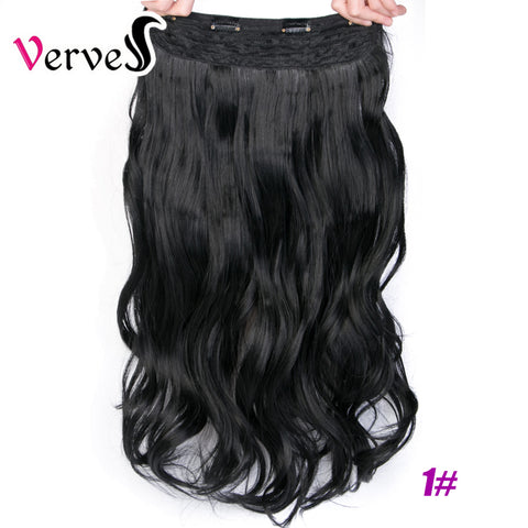 Qp hairClip-In One Piece Synthetic Hair Extensions With 5 Clips 24 inch Long straight Hair Pure Color Brown Black
