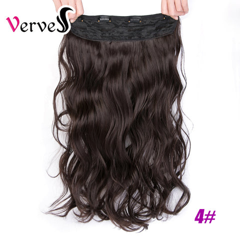Qp hairClip-In One Piece Synthetic Hair Extensions With 5 Clips 24 inch Long straight Hair Pure Color Brown Black