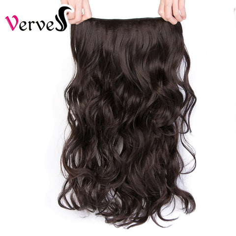 Qp hairClip-In One Piece Synthetic Hair Extensions With 5 Clips 24 inch Long straight Hair Pure Color Brown Black