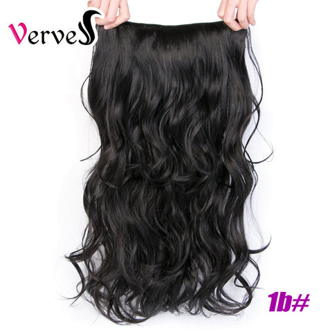 Qp hairClip-In One Piece Synthetic Hair Extensions With 5 Clips 24 inch Long straight Hair Pure Color Brown Black