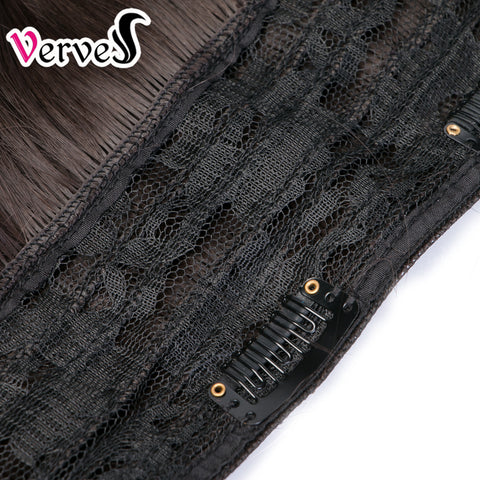 Qp hairClip-In One Piece Synthetic Hair Extensions With 5 Clips 24 inch Long straight Hair Pure Color Brown Black