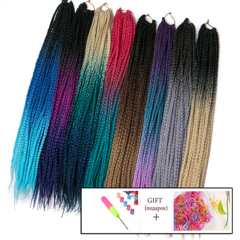 Qp hairCrochet Braids Box Braid Synthetic 24 Inch 6 Pcs/lot 22 Roots/pcs Ombre Braiding Hair Extension Heat Fiber Bulk braid Blue Grey