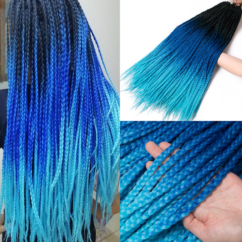 Qp hairCrochet Braids Box Braid Synthetic 24 Inch 6 Pcs/lot 22 Roots/pcs Ombre Braiding Hair Extension Heat Fiber Bulk braid Blue Grey