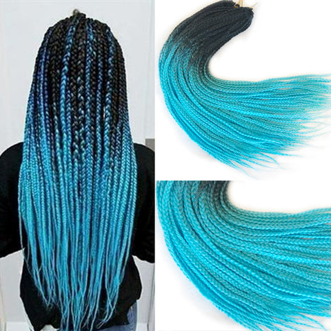 Qp hairCrochet Braids Synthetic 24 inch Box Braid 7 Pcs/lot 22 Roots/pcs Ombre Braiding Hair Extension Heat Fiber Bulk Braid Pink Blue