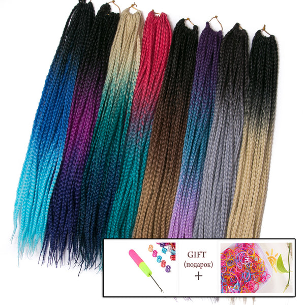 Qp hairCrochet Braids Synthetic 24 inch Box Braid 7 Pcs/lot 22 Roots/pcs Ombre Braiding Hair Extension Heat Fiber Bulk Braid Pink Blue