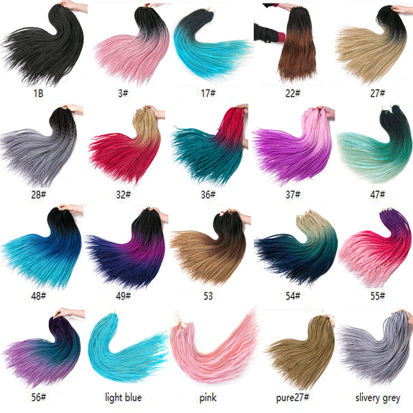 Qp hairCrochet Braids Synthetic 24 inch Box Braid 7 Pcs/lot 22 Roots/pcs Ombre Braiding Hair Extension Heat Fiber Bulk Braid Pink Blue
