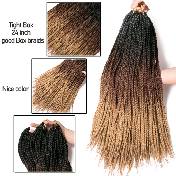 Qp hairCrochet Braids Synthetic 24 inch Box Braid 7 Pcs/lot 22 Roots/pcs Ombre Braiding Hair Extension Heat Fiber Bulk Braid Pink Blue
