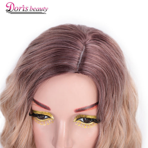 Doris BEAUTY Ombre Blonde Short Wig Water Wave Synthetic Wigs for Women Pink Purple Grey Red Black Cosplay Female False Hair