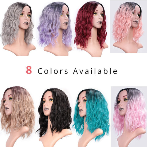 Doris BEAUTY Ombre Blonde Short Wig Water Wave Synthetic Wigs for Women Pink Purple Grey Red Black Cosplay Female False Hair