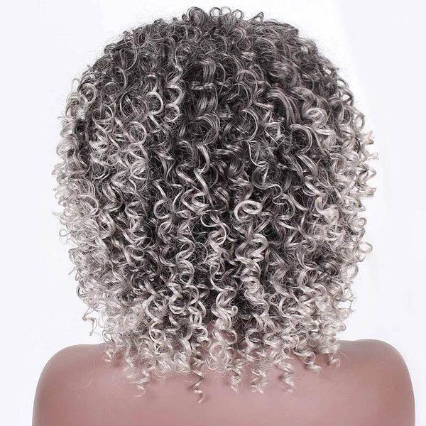 Doris Beauty Afro Kinky Curly Wig Ombre Brown with Bangs 14inch Synthetic Short Wig for Women Gray Red Black Pink Blonde Cospaly