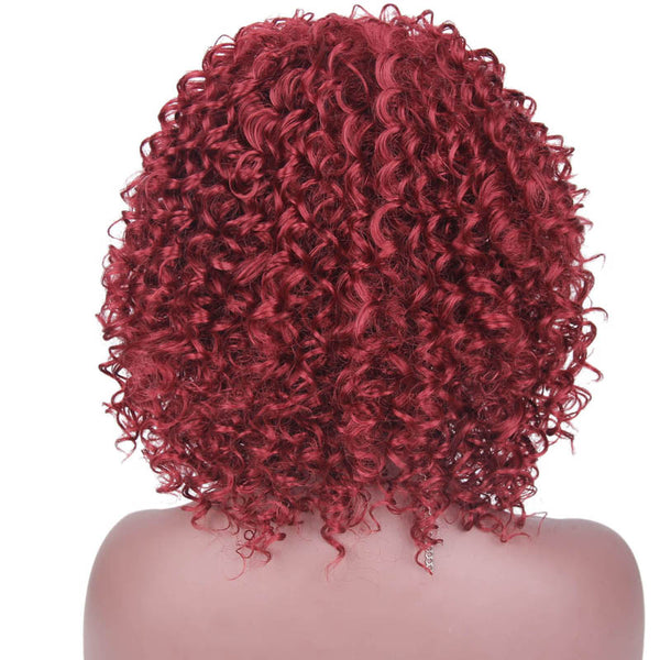 Doris Beauty Afro Kinky Curly Wig Ombre Brown with Bangs 14inch Synthetic Short Wig for Women Gray Red Black Pink Blonde Cospaly