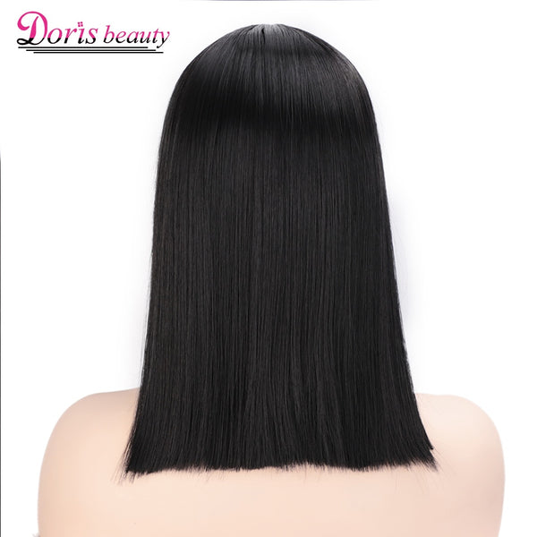 Doris Beauty Black Synthetic Lace Front Wig Short Straight Hair For Women Middle Part Cosplay Blunt Cut Bob Wigs