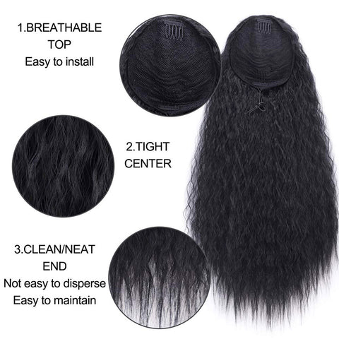 Doris Beauty Long Afro Kinky Curly Ponytail Extension 22 Inch Synthetic Drawstring Corn Hair Piece for Women Black Brown