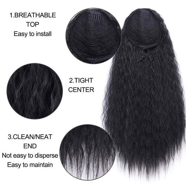 Doris Beauty Long Afro Kinky Curly Ponytail Extension 22 Inch Synthetic Drawstring Corn Hair Piece for Women Black Brown