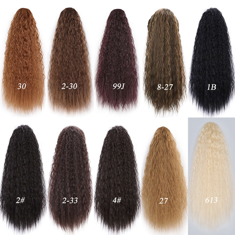 Doris Beauty Long Afro Kinky Curly Ponytail Extension 22 Inch Synthetic Drawstring Corn Hair Piece for Women Black Brown