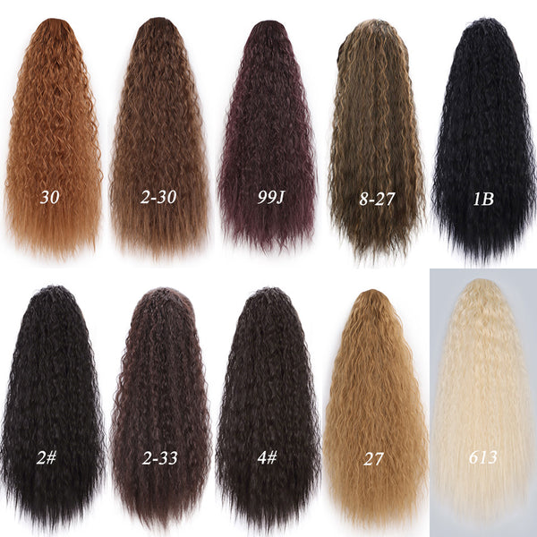 Doris Beauty Long Afro Kinky Curly Ponytail Extension 22 Inch Synthetic Drawstring Corn Hair Piece for Women Black Brown