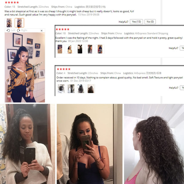 Doris Beauty Long Afro Kinky Curly Ponytail Extension 22 Inch Synthetic Drawstring Corn Hair Piece for Women Black Brown