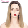 Doris Beauty Ombre Blonde Front Lace Wigs Short Straight Synthetic Wig for Women Middle Part Cosplay Blunt Cut Bob Wigs