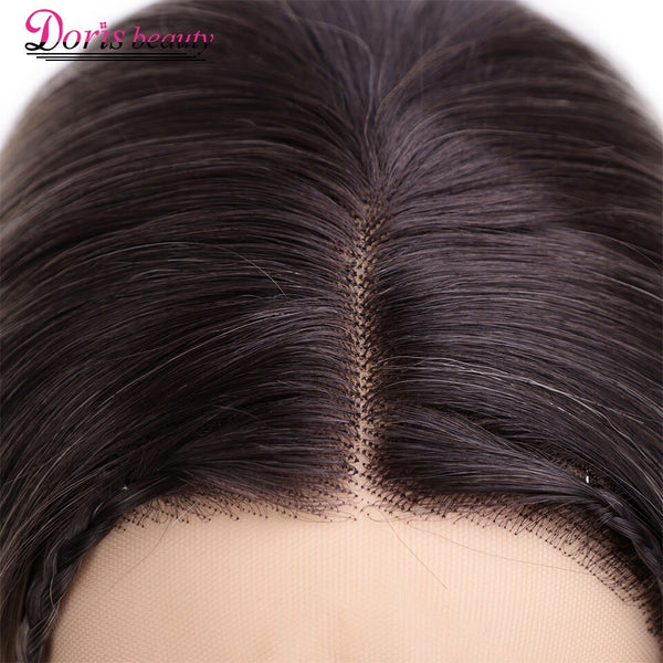Doris Beauty Ombre Blonde Front Lace Wigs Short Straight Synthetic Wig for Women Middle Part Cosplay Blunt Cut Bob Wigs