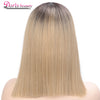 Doris Beauty Ombre Blonde Front Lace Wigs Short Straight Synthetic Wig for Women Middle Part Cosplay Blunt Cut Bob Wigs