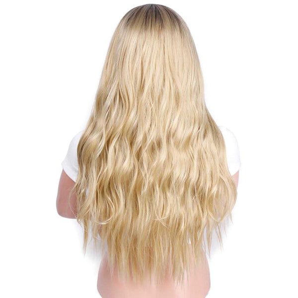 Doris Beauty Ombre Long Wavy Platinum Blonde Wig Synthetic Wigs for Women Cosplay Blond Color Glueless Hair
