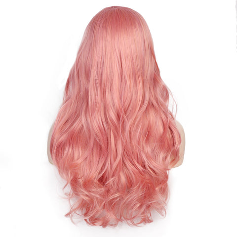 Doris Beauty Synthetic Long Wavy Wig Side Part Pink Hair for Women Black Pink Red Wave Ladies Natural Heat Resistant Fiber