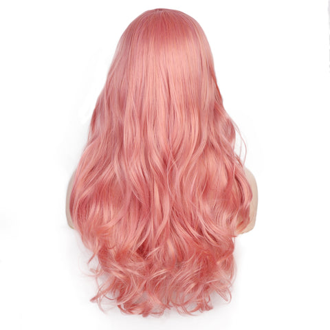 Doris Beauty Synthetic Long Wavy Wig Side Part Pink Hair for Women Black Pink Red Wave Ladies Natural Heat Resistant Fiber