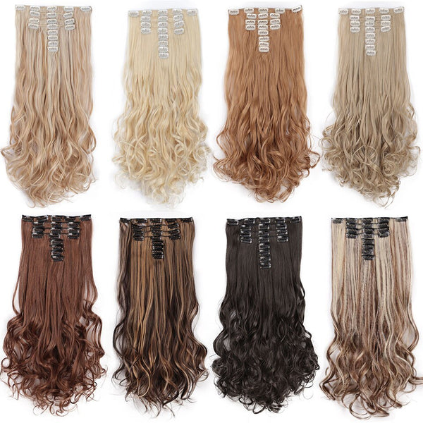 Doris beauty 18 Clips 8 pcs Long Curly Women Clip in Hair Extensions Synthetic Hair Pieces Blonde Black Brown Heat Resistant