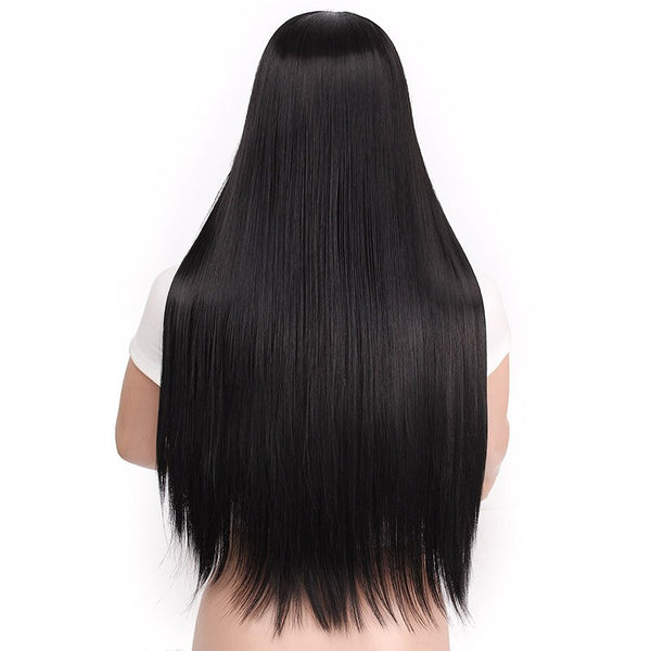 Doris beauty 26 inches Long Black Lace Front Wig Synthetic with Baby Hair Straight Wigs for Women Heat Resistant Pink