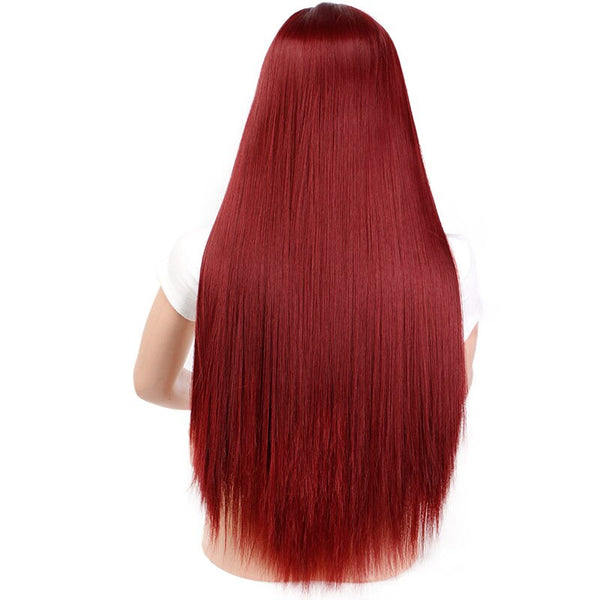 Doris beauty 26 inches Long Black Lace Front Wig Synthetic with Baby Hair Straight Wigs for Women Heat Resistant Pink