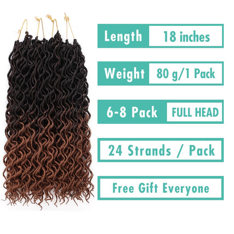 Doris beauty Goddess Faux Locs Curly Crochet Braids Hair 24Roots 18Inch Ombre Synthetic Dreadlocks Hair Extensions For Women