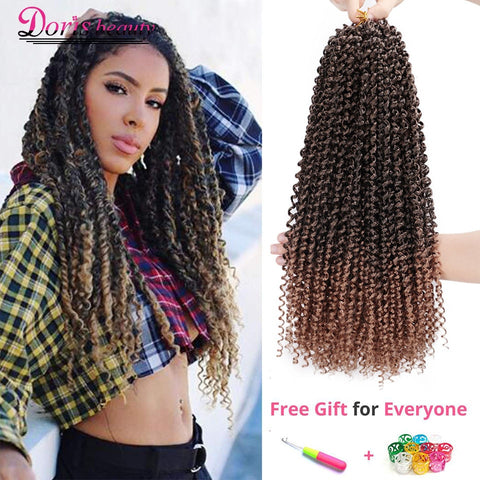 Doris beauty Ombre 18inch Passion Twist Crochet Hair Crochet Braiding Hair Extension Synthetic Bohemian Braid Black Hair