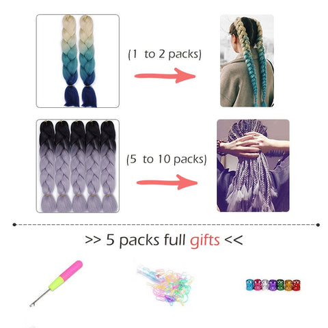 Doris beauty Ombre Jumbo Braids Synthetic Braiding Hair Crochet Braid 100g 24inch Hair Extension Pink Blue Green for Women