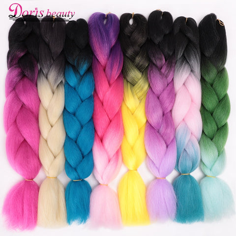 Doris beauty Ombre Jumbo Braids Synthetic Braiding Hair Crochet Braid 100g 24inch Hair Extension Pink Blue Green for Women