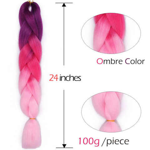 Doris beauty Ombre Jumbo Braids Synthetic Braiding Hair Crochet Braid 100g 24inch Hair Extension Pink Blue Green for Women