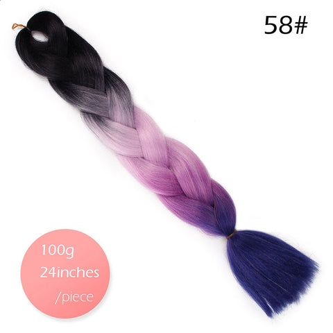Doris beauty Ombre Jumbo Braids Synthetic Braiding Hair Crochet Braid 100g 24inch Hair Extension Pink Blue Green for Women