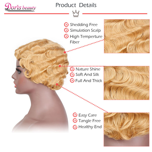 Doris beauty Ombre Short Curly Black Cute Wigs for Women African Afro Hair Synthetic Red Brown Heat Resistant
