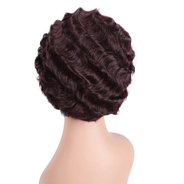 Doris beauty Ombre Short Curly Black Cute Wigs for Women African Afro Hair Synthetic Red Brown Heat Resistant