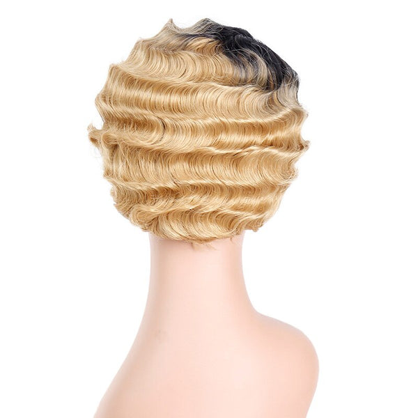 Doris beauty Ombre Short Curly Black Cute Wigs for Women African Afro Hair Synthetic Red Brown Heat Resistant