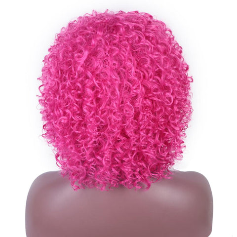 Doris beauty Purple Afro Curly Wigs for African American Women 12'' Synthetic Short Wig Natural Hair Bangs Ombre Pink Magenta