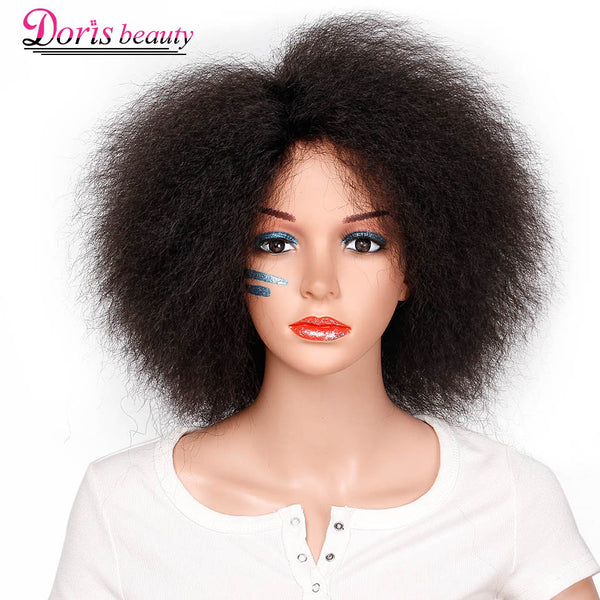 Doris beauty Synthetic Afro Wig for Women African Brown Black Red Color Yaki Straight Short Wig Cosplay Hair