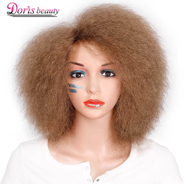 Doris beauty Synthetic Afro Wig for Women African Brown Black Red Color Yaki Straight Short Wig Cosplay Hair