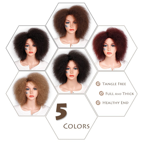 Doris beauty Synthetic Afro Wig for Women African Dark Brown Black Red Color Yaki Straight Short Wig Cosplay Hair